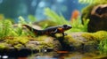 Alpine newt (Ichthyosaura alpestris) colorful male aquatic amphibian swimming in freshwater habitat Royalty Free Stock Photo