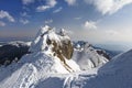 Alpine panorama with snow covered cliffs Royalty Free Stock Photo