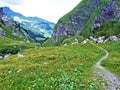 Alpine pastures and meadows in the Sernftal valley Royalty Free Stock Photo