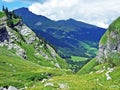 Alpine pastures and meadows in the Sernftal valley Royalty Free Stock Photo