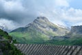 Alpine peak and dam under dramatic clouds Royalty Free Stock Photo