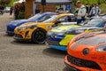 Alpine racing Cars at the Parc Ferme of the Charbonnieres rally Royalty Free Stock Photo