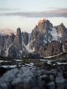 Alpine Rifugio Lavaredo cabin mountain hut in front of Cadini di Misurina at Tre Cime Dolomites, South Tyrol Italy alps Royalty Free Stock Photo