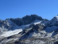 Alpine rocky mountain peak Piz Vadret (3229 m) in the massif of the Albula Alps above the Vardet da Grialetsch glacier Royalty Free Stock Photo