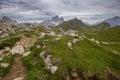 Alpine scenery of Italian Dolomites. Trail from Passo Giau to Lago di Federa