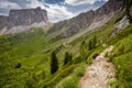 Alpine scenery of Italian Dolomites. Trail from Passo Giau to Lago di Federa