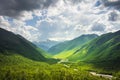 Alpine scenery. Wonderful mountain landscape of Svaneti highlands on sunny bright day. Beautiful georgian Caucasus mountains