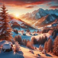 Alpine Serenity: Sunset in the Idyllic Winter Mountains