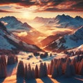 Alpine Serenity: Sunset in the Idyllic Winter Mountains