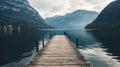 Alpine Serenity: Tranquil Waters, Majestic Mountains, and a Wooden Jetty