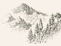 Alpine sketch, mountain ranges Royalty Free Stock Photo