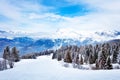 Alpine ski slope in Mont-Blanc Alps mountains view Royalty Free Stock Photo