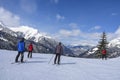 Alpine skiers ready for going downhill