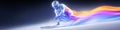 alpine skiing banner. alpine skiing dynamic wallpaper with colorful light trails on a dark background Royalty Free Stock Photo