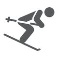 Alpine skiing glyph icon, sport and winter, skier sign, vector graphics, a solid pattern on a white background.