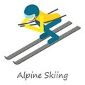 Alpine skiing icon, isometric style