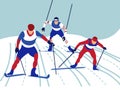 Alpine skiing. In minimalist style Cartoon flat Vector