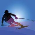 Alpine Skiing Silhouette isolated on blue background Royalty Free Stock Photo