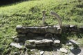 Alpine style wooden fountain in Italy Royalty Free Stock Photo