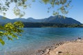 Alpine swimming and surfing lake walchensee in summer