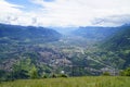 alpine valley of city Merano surrounded by Texel group mountains (Oetztaler Alpen, South Tyrol, Italy)