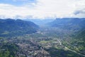 alpine valley of city Merano surrounded by Texel group mountains (Oetztaler Alpen, South Tyrol, Italy)