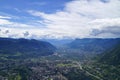 alpine valley of city Merano surrounded by Texel group mountains (Oetztaler Alpen, South Tyrol, Italy)