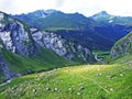 The Alpine Valley of Im Loch at the Glarus Alps mountain range