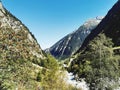 Alpine valley and river sorounded by mountains Royalty Free Stock Photo