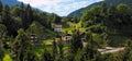 Alpine village under the mountains at sunrise Royalty Free Stock Photo