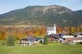 Alpine village Wamberg with beautiful chapel, mountain view upper bavaria