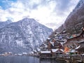 Alpine villages Hallstat in Austria winter season snow moutain colorful Royalty Free Stock Photo