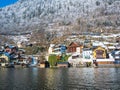 Alpine villages Hallstatt in Austria One of the most beautiful winter season snow moutain Royalty Free Stock Photo