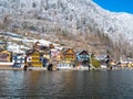 Alpine villages Hallstatt in Austria One of the most beautiful winter season snow moutain Royalty Free Stock Photo