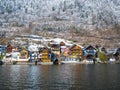 Alpine villages Hallstatt in Austria One of the most beautiful winter season snow moutain Royalty Free Stock Photo