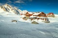 Alpine winter landscape with frozen Balea lake, Transylvania, Romania, Europe