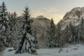 Alpine winter landscape at early sunset