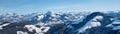 Alpine winter landscape - panorama view from Hartkaiser mountain, famous austrian ski resort Wilder Kaiser