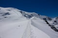 Alpinist attempting the Montblanc summit in the Alps