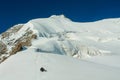 Alpinist team on the glacier at high altitude snow mountains