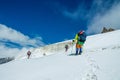 Alpinist team on the glacier at high altitude snow mountains