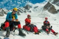 Alpinist team on the glacier at high altitude snow mountains