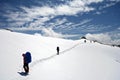 Alpinists at the climbing in Caucasus mountains