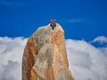 AIGUILLE DU MIDI, FRANCE - AUGUST 8, 2017: Alpinists climbing on rocks at Aiguille du Midi, Chamonix, France
