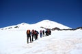 Alpinists at the Elbrus climbing in Caucasus. Royalty Free Stock Photo