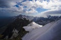 Alpinists on sheer mountain range