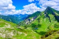 Alplsee and Rote Spitze Mountain at Tannheimer Tal with the Vilsalpsee in the background, beautiful mountain scenery in Alps at