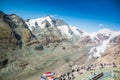 ALPS, AUSTRIA - 27.08.2017: View of Pasterze glacier and Grossglockner mountain in Hohe Tauern National Park Royalty Free Stock Photo