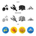 Alps, a barrel of beer, lobster, hops. Oktoberfest set collection icons in black, flat, monochrome style vector symbol Royalty Free Stock Photo