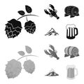 Alps, a barrel of beer, lobster, hops. Oktoberfest set collection icons in black,monochrome style vector symbol stock